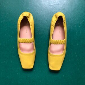 Yellow Leather Mary Jane Flats RP $700